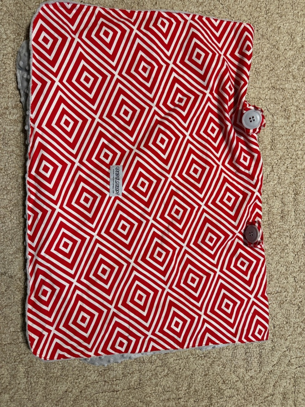 Plush Baby Car Seat  Canopy - Gray Red and White Accents